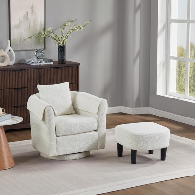 Wooakway Swivel Accent Chair with Ottoman Set Barrel Armchair with Removable Back Pillow with 2 Armrest Covers for Living Room Bedroom Office