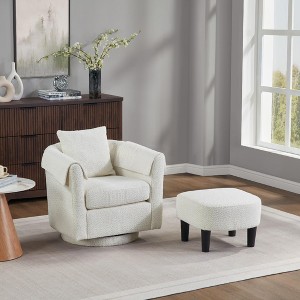 Wooakway Swivel Accent Chair with Ottoman Set Barrel Armchair with Removable Back Pillow with 2 Armrest Covers for Living Room Bedroom Office - 1 of 4