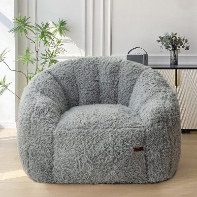 MAXYOYO Giant Bean Bag Chair - Fluffy Shaggy Floor Sofa with Shell Design for Ultimate Comfort, Grey
