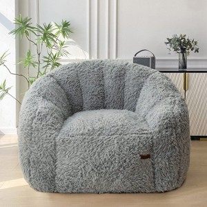 MAXYOYO Giant Bean Bag Chair - Fluffy Shaggy Floor Sofa with Shell Design for Ultimate Comfort, Grey - 1 of 4