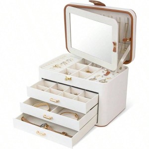 Women's 4 - Layer Jewelry Box with Mirror, 3 Drawers, Storage for Earrings, Necklaces, Bracelets, Rings, White - 1 of 4