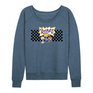 Women's - Rugrats - Checkered Group Lightweight French Terry Wide Neck Long Sleeve Shirt - 1 of 4
