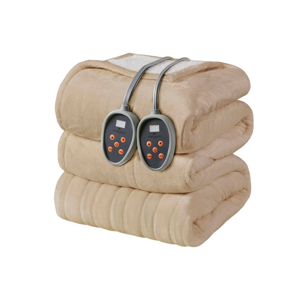 King Electric Heated Plush to Berber Bed Blanket Tan: Woolrich, 5-Year Warranty, Machine Washable, Polyester