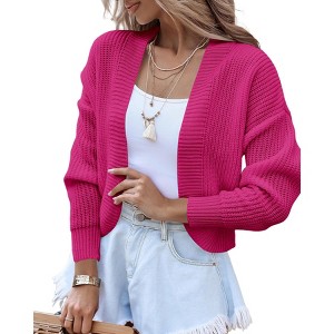 BLUEMING Womens Open Front Knit Cropped Cardigans Sweater Lantern Long Sleeve Fall Casual Shrugs Sweater - 1 of 3