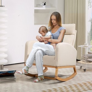 Rocking Chair Nursery, Upholstered Glider Chair With anti-slip strips, High Back Nursing Chair for Breastfeeding for Bedroom, Living Room - 1 of 4
