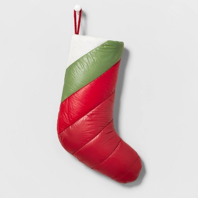 Puffer Christmas Stocking with Sherpa Lining White/Green/Red - Wondershop™