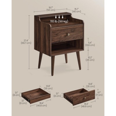 Walnut Mid-Century Modern 2-Drawer Nightstands with Solid Wood Legs