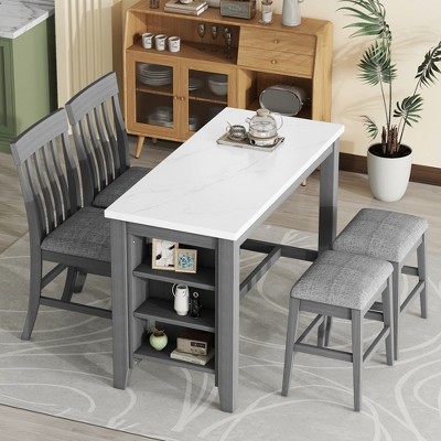 Whisen 5-Piece Counter Height Dining Set with Built-in Storage Shelves - Grey
