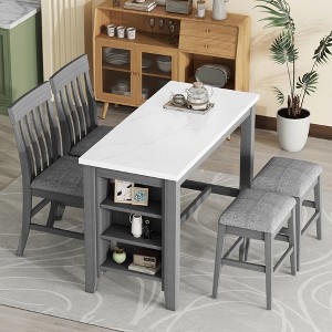 Whisen 5-Piece Counter Height Dining Set with Built-in Storage Shelves - Grey - 1 of 4
