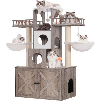 Heybly Cat Tree with Litter Box Enclosure for Indoor Big Cat