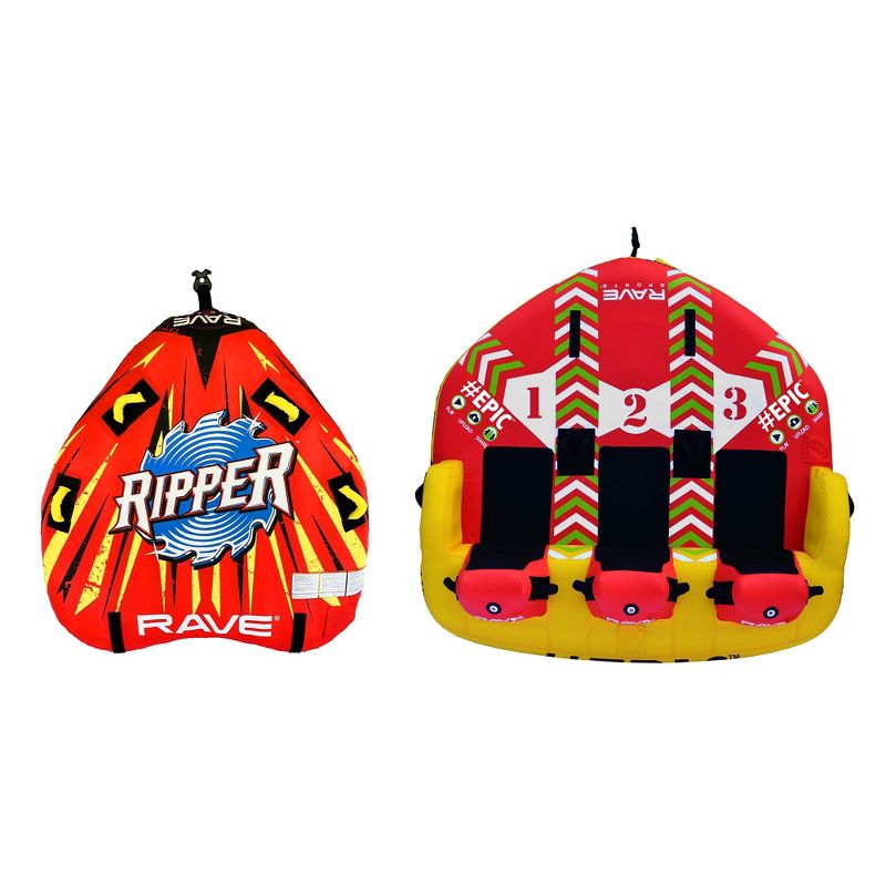 RAVE Sports Ripper 2 Rider Inflatable Towable Water Innertube Float + RAVE Sports Epic 3 Rider Inflatable Towable Water Innertube Float, 1 of 6