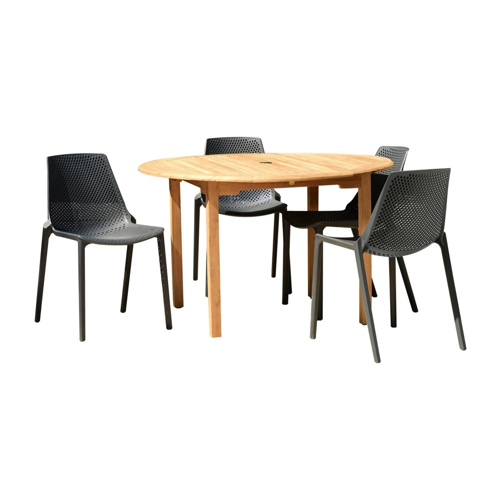 Photos - Coffee Table Amazonia 5pc Eucalyptus Round Neville Outdoor Patio Dining Set: All-Weather, UV-Resistant