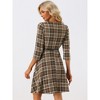 INSPIRE CHIC Women's Tartan Plaid V Neck 3/4 Sleeves Belted A-Line Dresses - 3 of 4