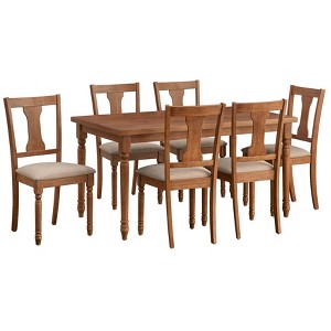 Buylateral 7pc 60" Burntwood Burntwood Dining Set with Padded Chair Seats Driftwood/Beige - 1 of 4