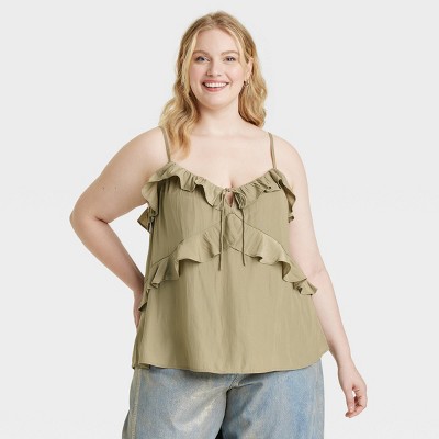 Women's Ruffle Cami Top - Universal Thread™ Olive Green Xxl : Target