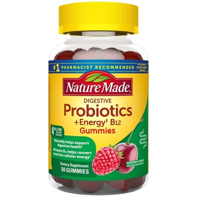 Nature Made Digestive Probiotics 4 Billion CFU per serving + Energy B12 Gummies - Raspberry & Cherry - 50ct