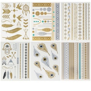 Wrapables Celebrity Inspired Temporary Tattoos in Metallic Gold Silver and Black (6 Sheets), Large - 1 of 4