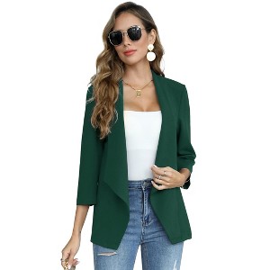 Women's Collarless Blazer 3/4 Sleeve Split Back Jacket Buttonless Office Casual Coat - 1 of 4