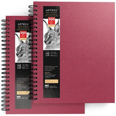 Arteza Sketchbook, Spiral-Bound Hardcover, Pink, 9x12", 200 Pages of Drawing Paper Each - 2 Pack