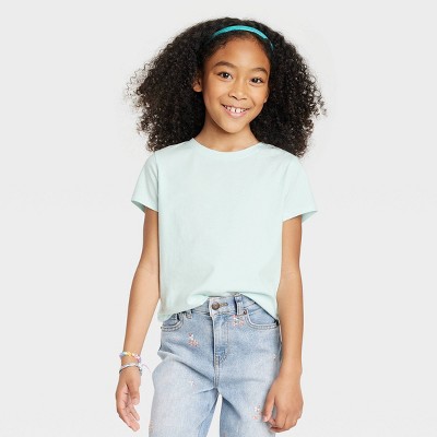 Image of Girls' Short Sleeve T-Shirt - Cat & Jack™ Light Turquoise Green XS