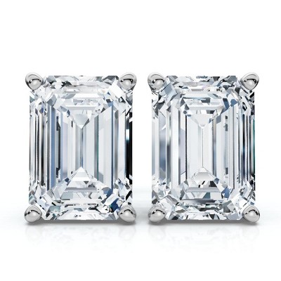 Pompeii3 2Ct Lab Created Emerald Cut Diamond Studs 14k White Gold Earrings