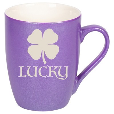 100 North Four Leaf Clover 10 Ounce Passion Purple Metallic Finish, Comfortably Fits Your Hands, New Bone China Coffee Tea Cup Mug, Lucky