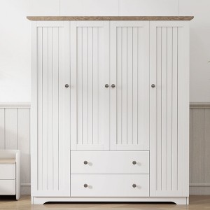 4-Door Wardrobe Armoire Closet with 2 Drawers, Spacious Storage for Bedroom, Living Room, White/Brown - ModernLuxe - 1 of 4