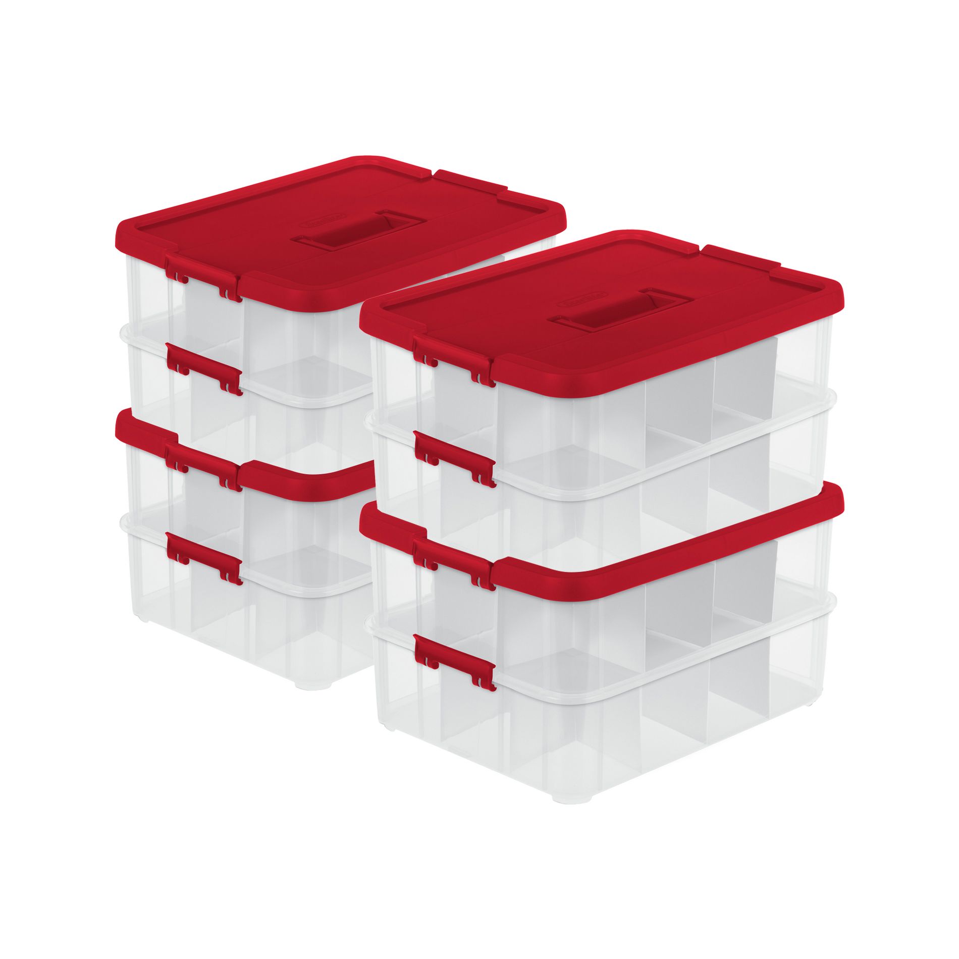 Sterilite 24 Compartment Stack and Carry Christmas Ornament Storage Box (4 Pack)
