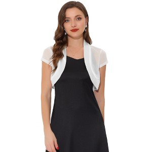 INSPIRE CHIC Women's Cap Sleeve Business Open Front Sheer Mesh Crop Bolero Shrug - 1 of 4
