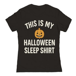 Rerun Island Women Halloween Sleep Shirt Smiley Pumpkin Short Sleeve Graphic Cotton T-Shirt - 1 of 4