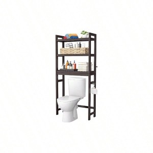 Over Toilet Storage Organizer Rack 3 Tier Freestanding Above Toilet Stand with 3 Hooks Bathroom Restroom Laundry Espresso - 1 of 4