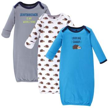 Hudson Baby Infant Boy Cotton Long-Sleeve Gowns 3pk, Hedgehog, 0-6 Months
