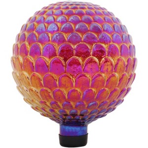 Sunnydaze Scalloped Texture Indoor/Outdoor Gazing Globe Glass Garden Ball - 10" Diameter - Red - 1 of 4