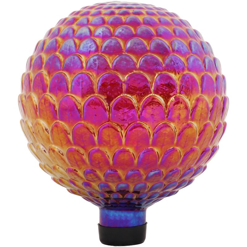 Sunnydaze Scalloped Texture Indoor/Outdoor Gazing Globe Glass Garden Ball - 10" Diameter - Red, 1 of 8