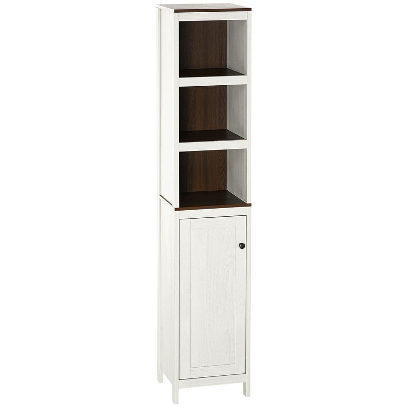 kleankin Tall Bathroom Storage Cabinet, Freestanding Tower Cabinet with 3 Open Shelves and Adjustable Shelf, Antique White, 1 of 8