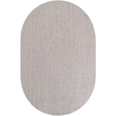 Beige Oval Synthetic Outdoor Stain-Resistant Area Rug