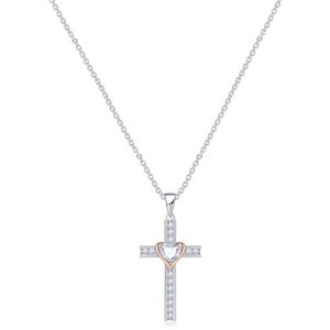 Molenia Birthstone Cross Necklace for Women, 925 Sterling Silver Heart Cross Pendant Necklace Fine Cross Jewelry Birthday Gifts for Her 18"+4" Inches - 1 of 4