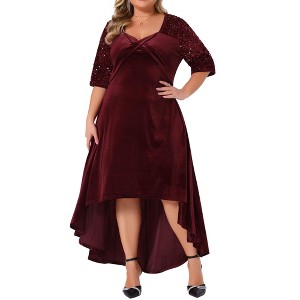 Agnes Orinda Women's Plus Size Velvet Sequin Glitter Half Sleeve Sweetheart Neck Asymmetrical Hem Party Prom Maxi Dresses - 1 of 4