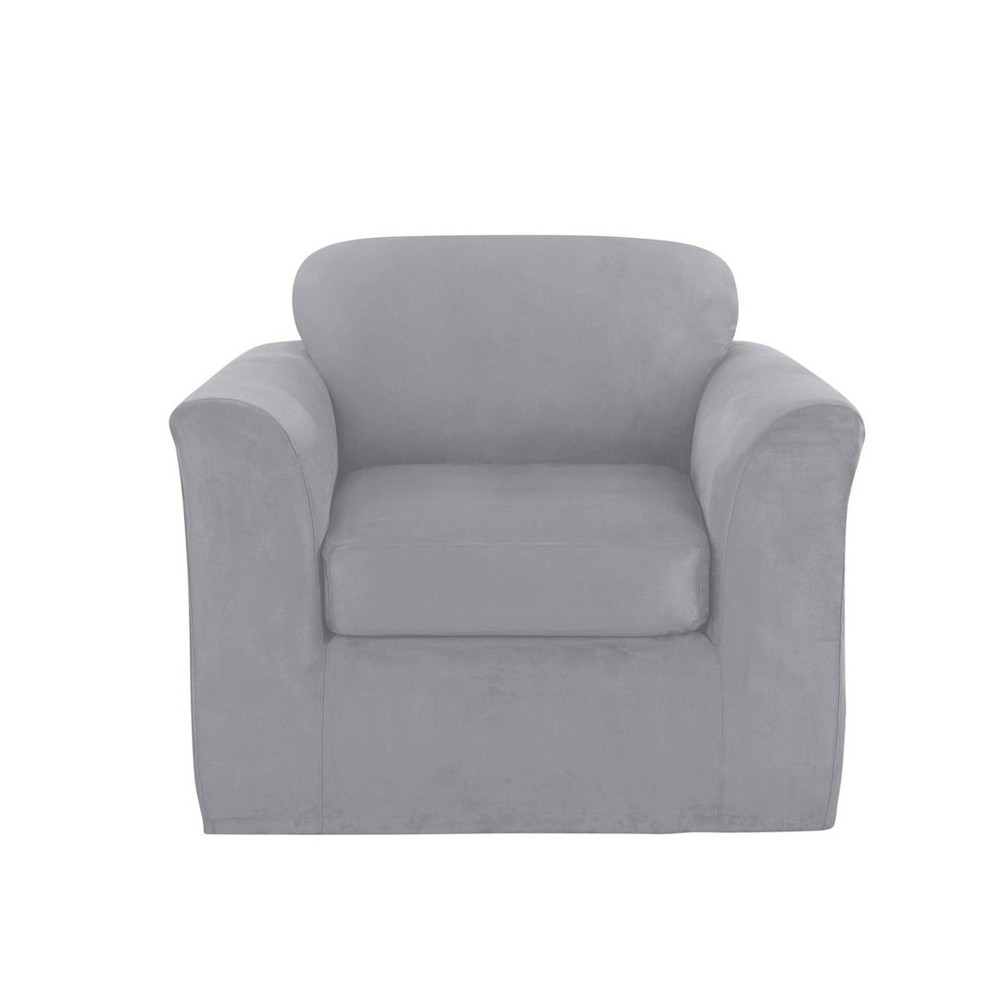 Photos - Furniture Cover Ultimate Stretch Chair Suede Slipcover Light Gray - Sure Fit