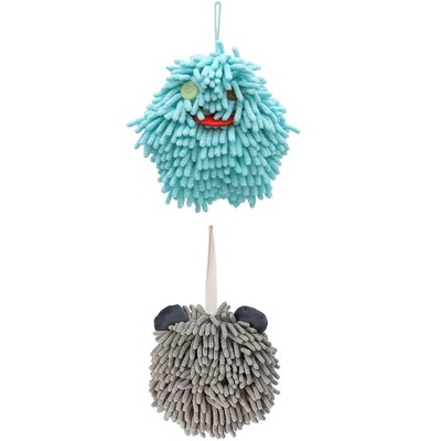 REGALWOVEN Soft Absorbent Chenille Decorative Hanging Ball Hand Towels 2 Pcs