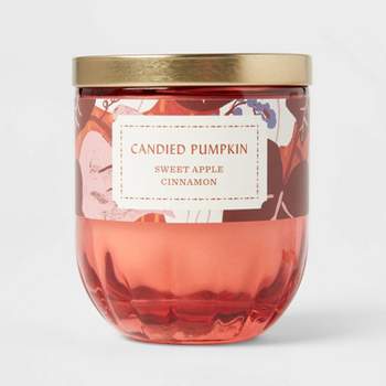 7oz Lidded Glass/Metal Ribbed Base Jewel Orange Candied Pumpkin Candle - Opalhouse™