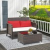 Tangkula 2PCS Patio PE Wicker Rattan Loveseat Sofa Set w/ Coffee Table & Cushions - 2 of 4