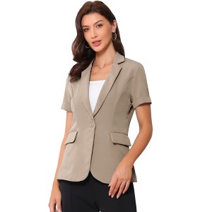 INSPIRE CHIC Women's Notch Lapel Collar One Button Office Formal Short Sleeve Blazer - 1 of 4