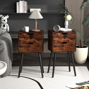 Sevobal Nightstands 2 Set Of Double Draw Nightstand With Drawers, Open Compartment, Elegant And Simple Design, Brown, 15.8"*11.9"*28.1" - 1 of 4