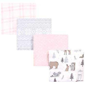 Hudson Baby Infant Girl Cotton Flannel Receiving Blankets, Winter Forest, One Size