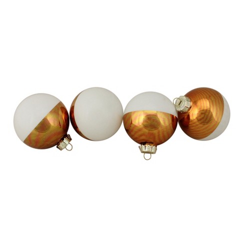 Northlight 4ct White And Gold Shiny Glass Christmas Ball Ornaments 3.25 ...