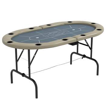 Soozier Foldable Poker Table with Cup Holders, 70" Octagon Blackjack Texas Holdem Game Table, Blue