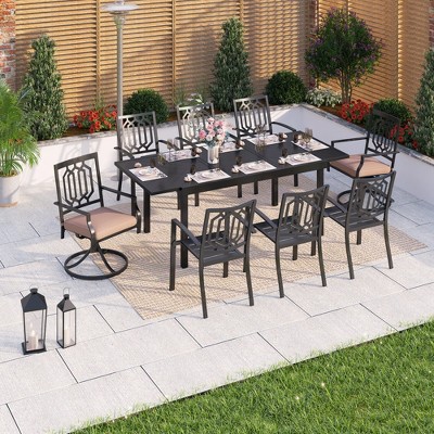 Captiva Designs 9pc Patio Dining Geometric Pattern Extendable Steel Rectangle Table & Steel Chairs