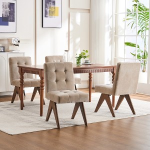 YOUNIKE Modern Upholstered Chair Dining Room Armless Kitchen Chairs Set of 4 Linen Fabric Chair Vanity with 4.7" Thick Cushion Wood V-Leg - 1 of 4