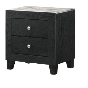 Vynxaria Contemporary Modern 1pc Nightstand - Black Finish, White Faux Marble Top, 2 Drawers, Bedroom Furniture (1pc Only) - 1 of 4